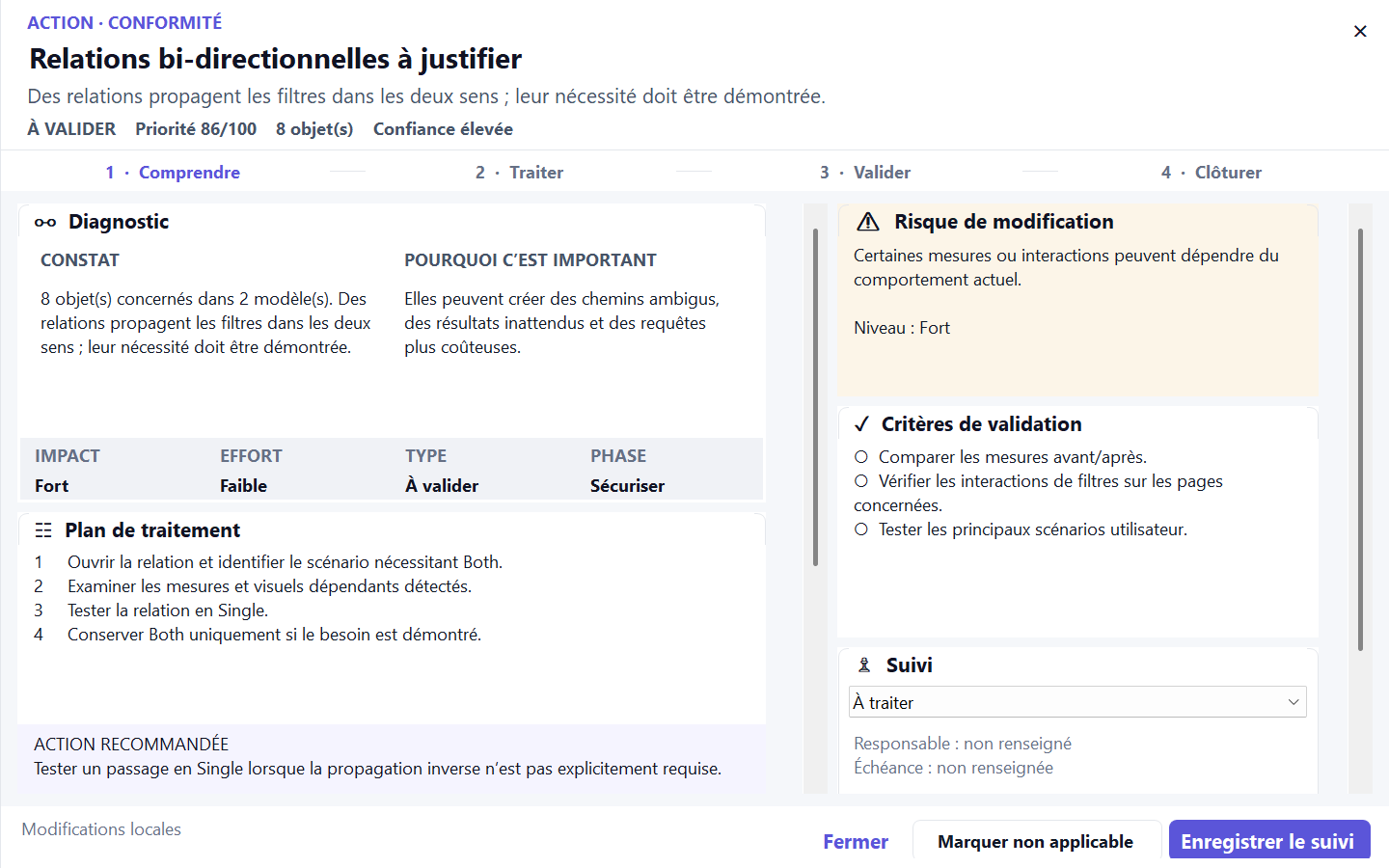 Fiche réelle de remédiation DÉDALE avec diagnostic, plan de traitement, risque et critères de validation